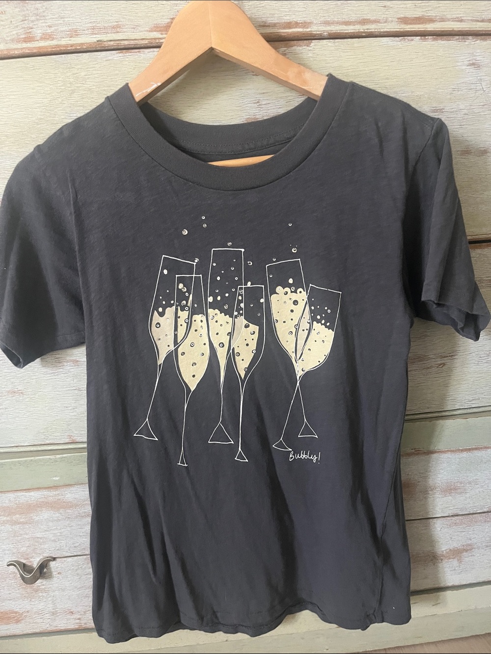 J. Crew casual gray Tee with Cream Champagne Glass Graphic
